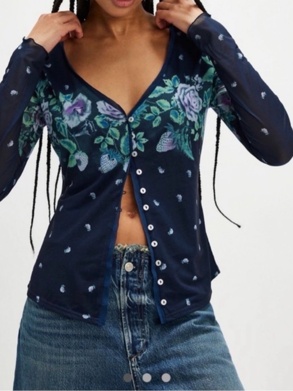 🏛️💎NWT Free People Home Grown Mesh Cardi - Navy Combo Small.💎